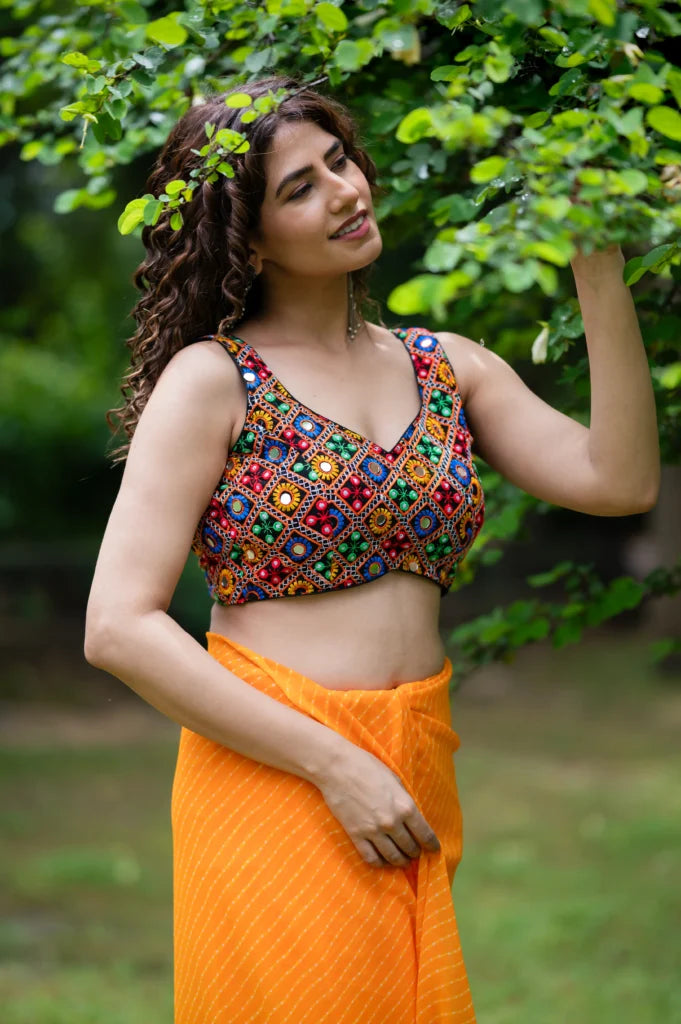Women’s Mirror Work Sleeveless Saree Blouse